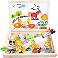 Cooljoy Puzzles Rompecabezas Magnéticos de Madera Juguete Educativo Tablero de Dibujo de Doble Cara para Niños Niña 2…